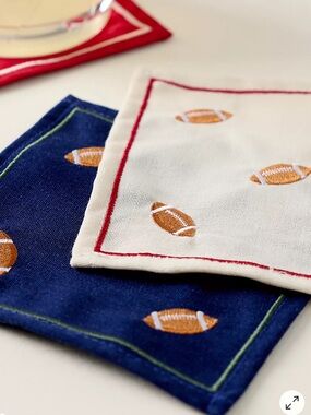 Anthropologie Frasier Sterling Cocktail Football Napkins, NWT